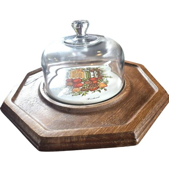Vintage Mid Century 70s Goodwood Octagon Cheese Tray With Glass Cloche Cottageco - Picture 2 of 11